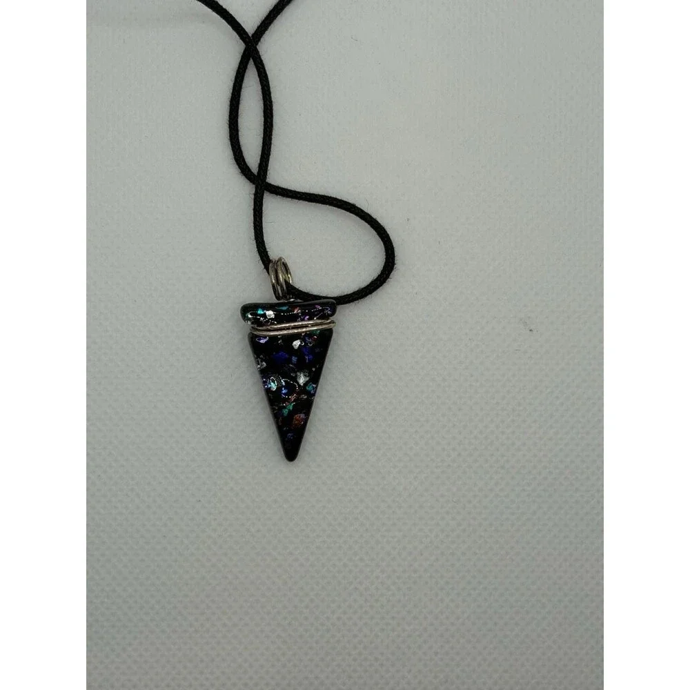 Summery Ocean Themed Blue Enamel and Silver-Tone Teardrop Pendant Necklace